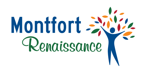 Un logo pour Montfort Renaissance avec un arbre et une personne