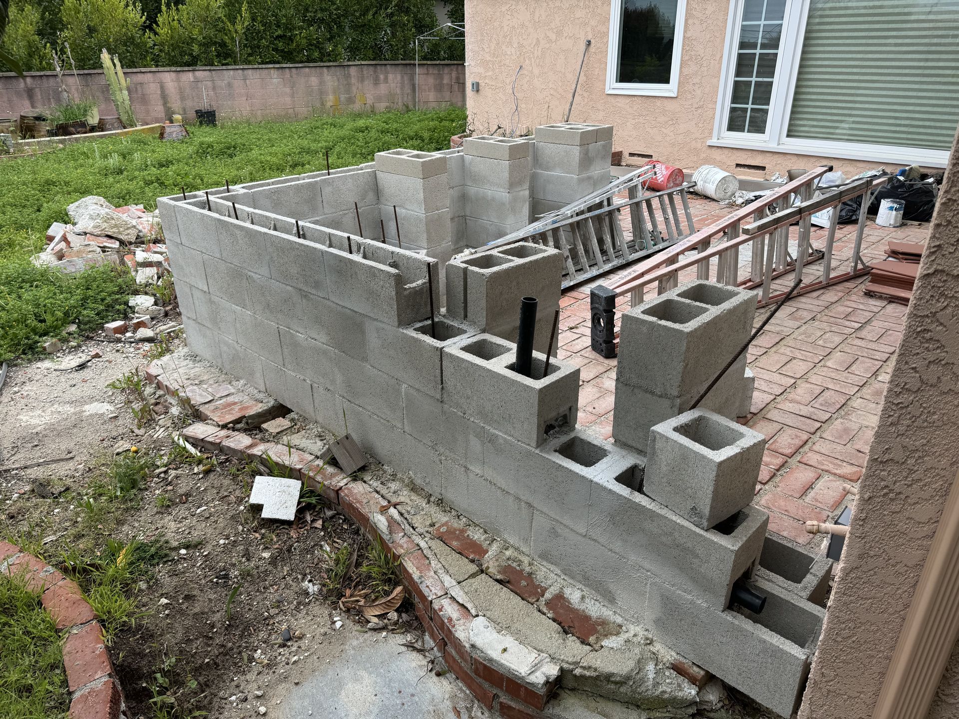 cinderblock wall ready to be hauled away