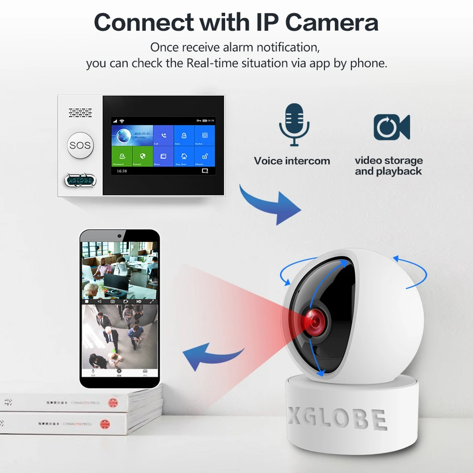 Connect with ip camera once receive alarm notification , you can check the real-time situation via app by phone.