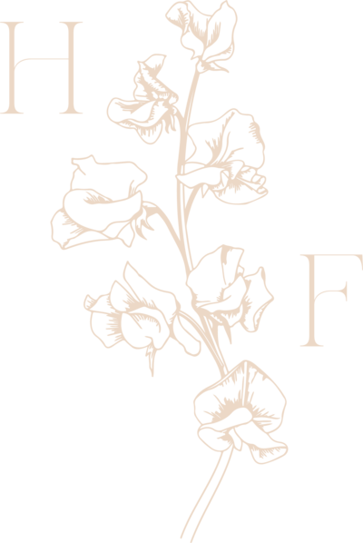 Delicate beige floral illustration with the letters