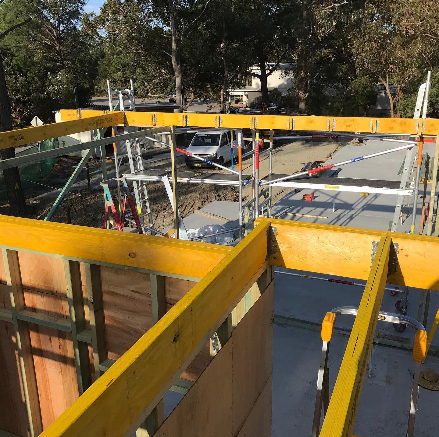 A Construction Site with Framed Wooden Forms — Coastline Building & Renovations In Pacific Palms, NSW