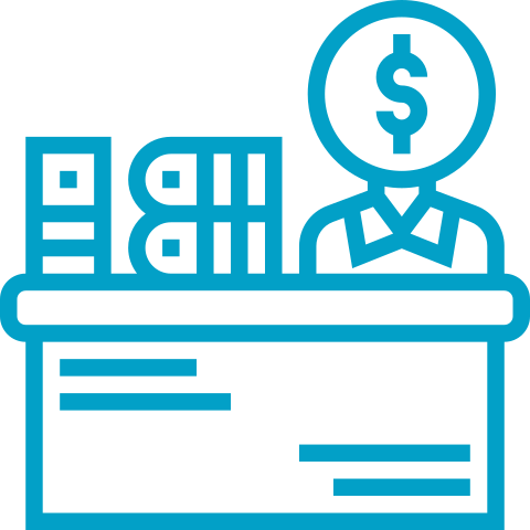 A man is sitting at a desk with a dollar sign on his head.