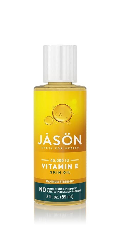 A bottle of jason vitamin e skin oil on a white background.