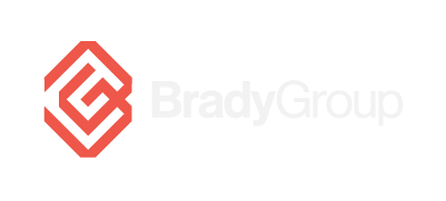 Red logo featuring a geometric icon to the left of the text 