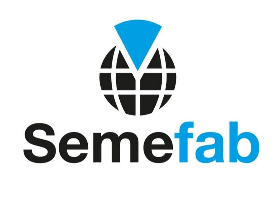 Logo of Semefab: black globe with blue antenna symbol above, and company name in black and blue text.