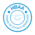 Blue HBAA logo: handshake symbol, 