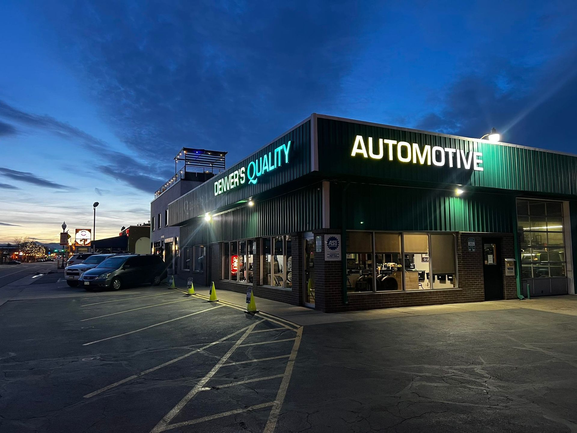 Auto Shop At Night | Denver's Quality Automotive