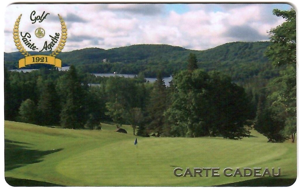 Terrain de golf avec le logo « Golf Sainte-Aagathe » et le texte « Carte Cadeau »