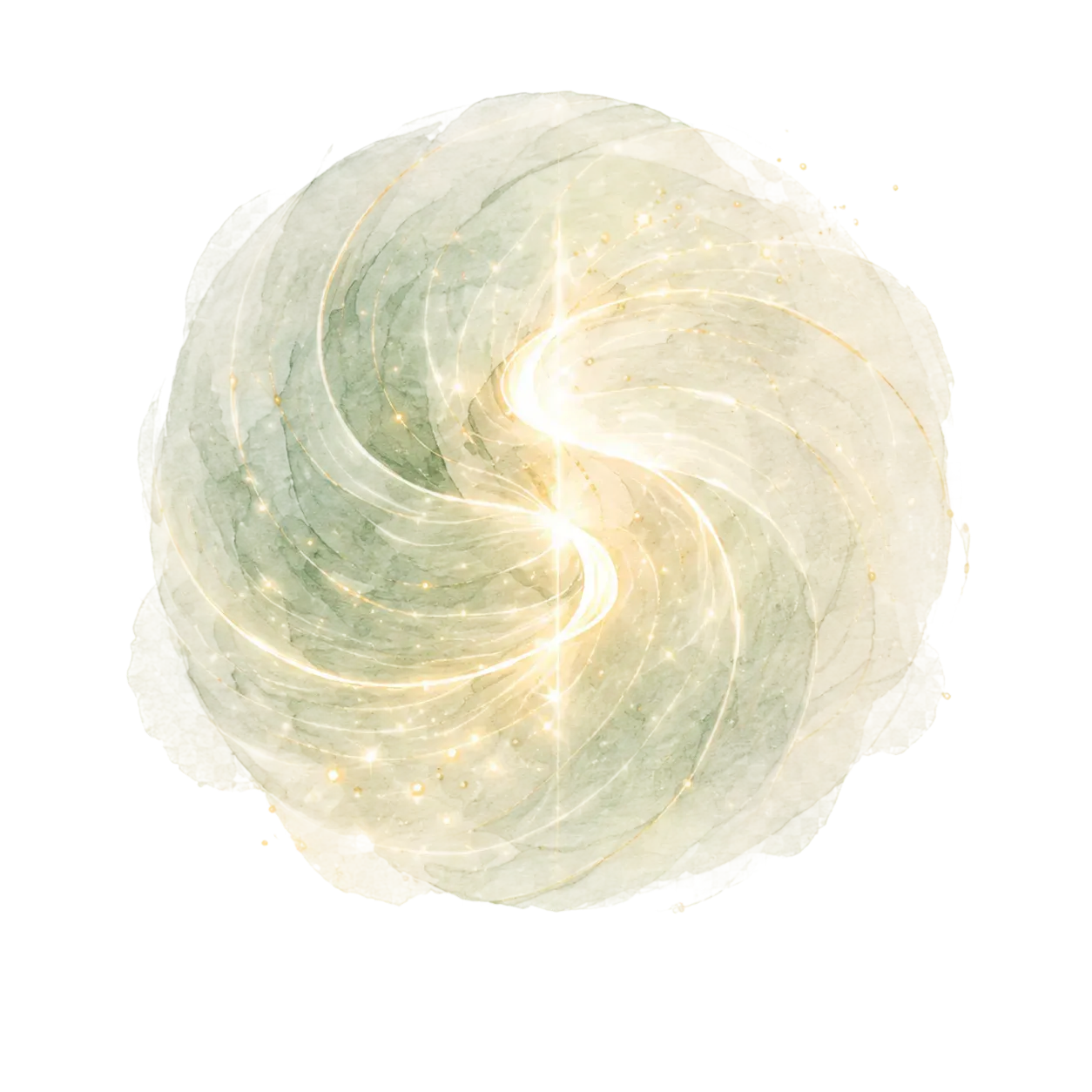 Spirale abstraite vert pâle et crème avec un centre doux et lumineux