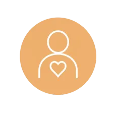 White ear with heart icon inside a muted green circle