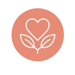 White ear with heart icon inside a muted green circle