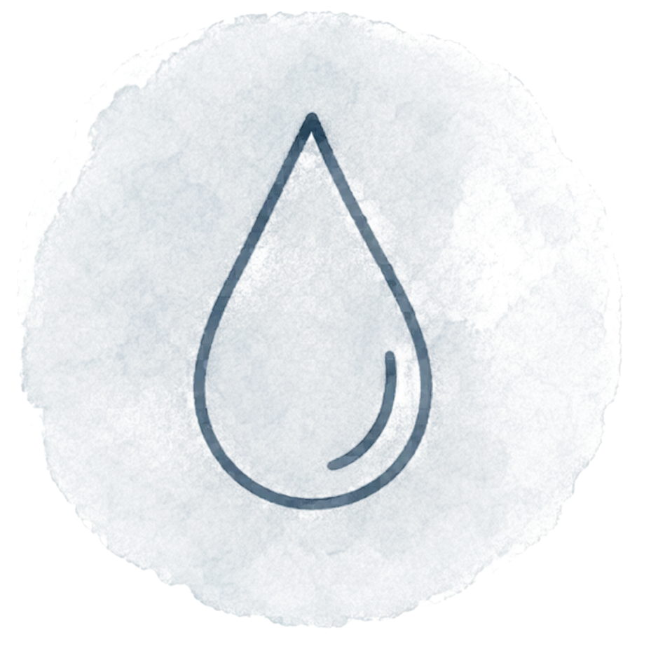 Icône de goutte d'eau bleue sur un fond circulaire aquarelle pâle