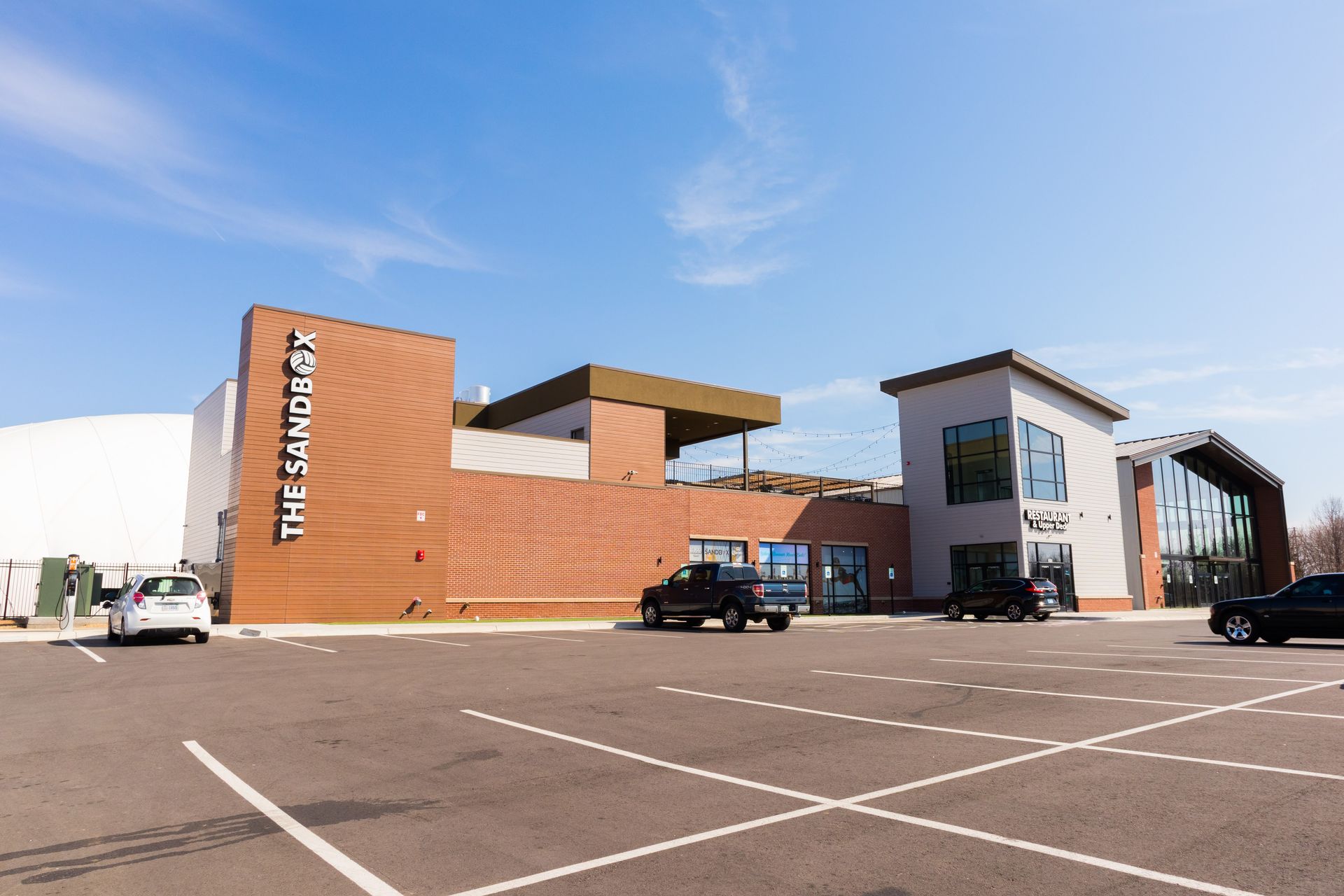 Photo of the exterior of The Sandbox. 