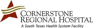 Cornerstone Regional Hospital logo: red star, olive lines, text on white.