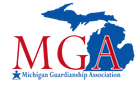 Michigan Guardianship Association logo with red MGA letters and blue Michigan silhouette above