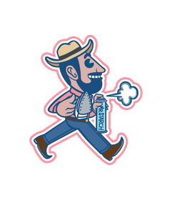 A cartoon of a man in a cowboy hat holding a can of toothpaste