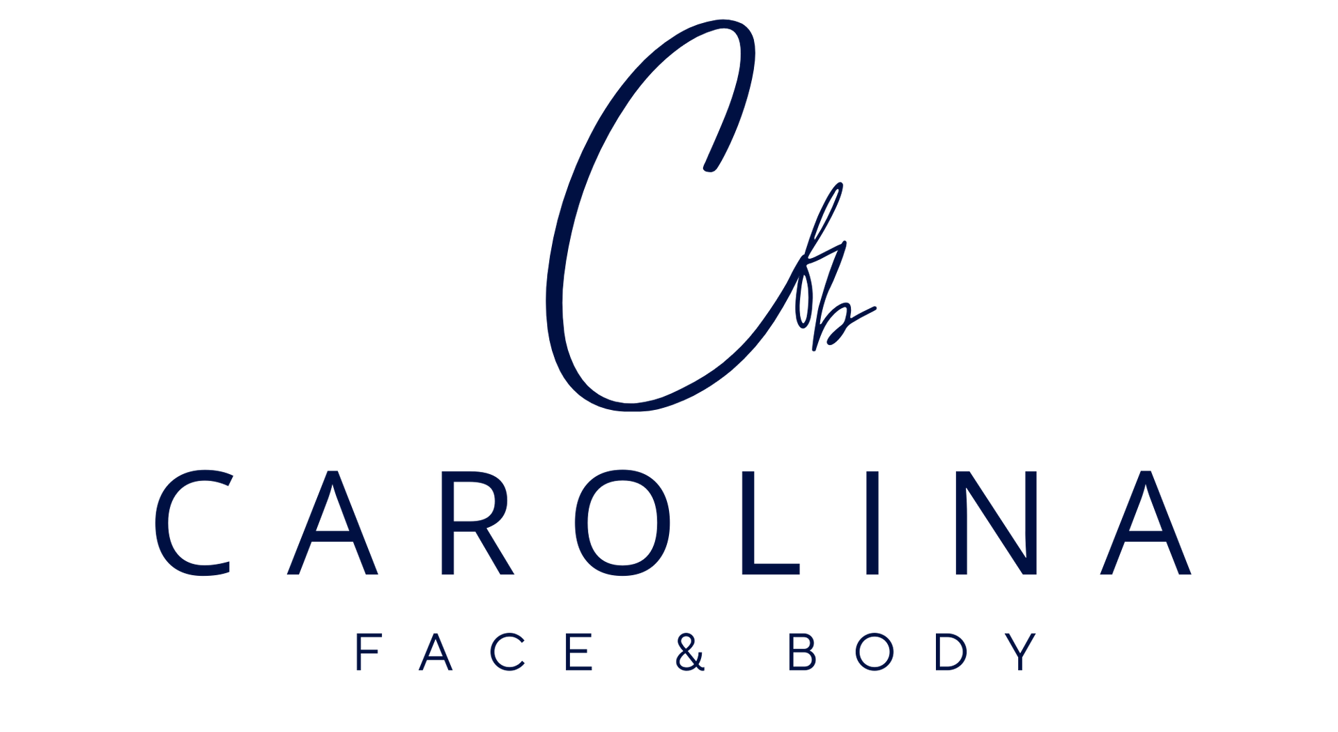 Carolina Face & Body logo in navy blue with stylized “C” and “Face & Body” text