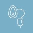 Oxygen mask, white outline on blue background.