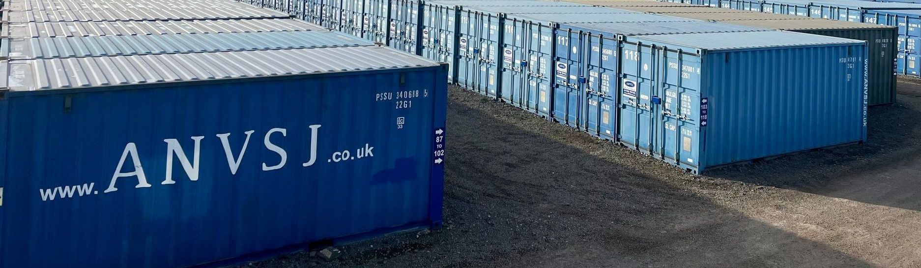 Blue Storage Containers with the company name on it