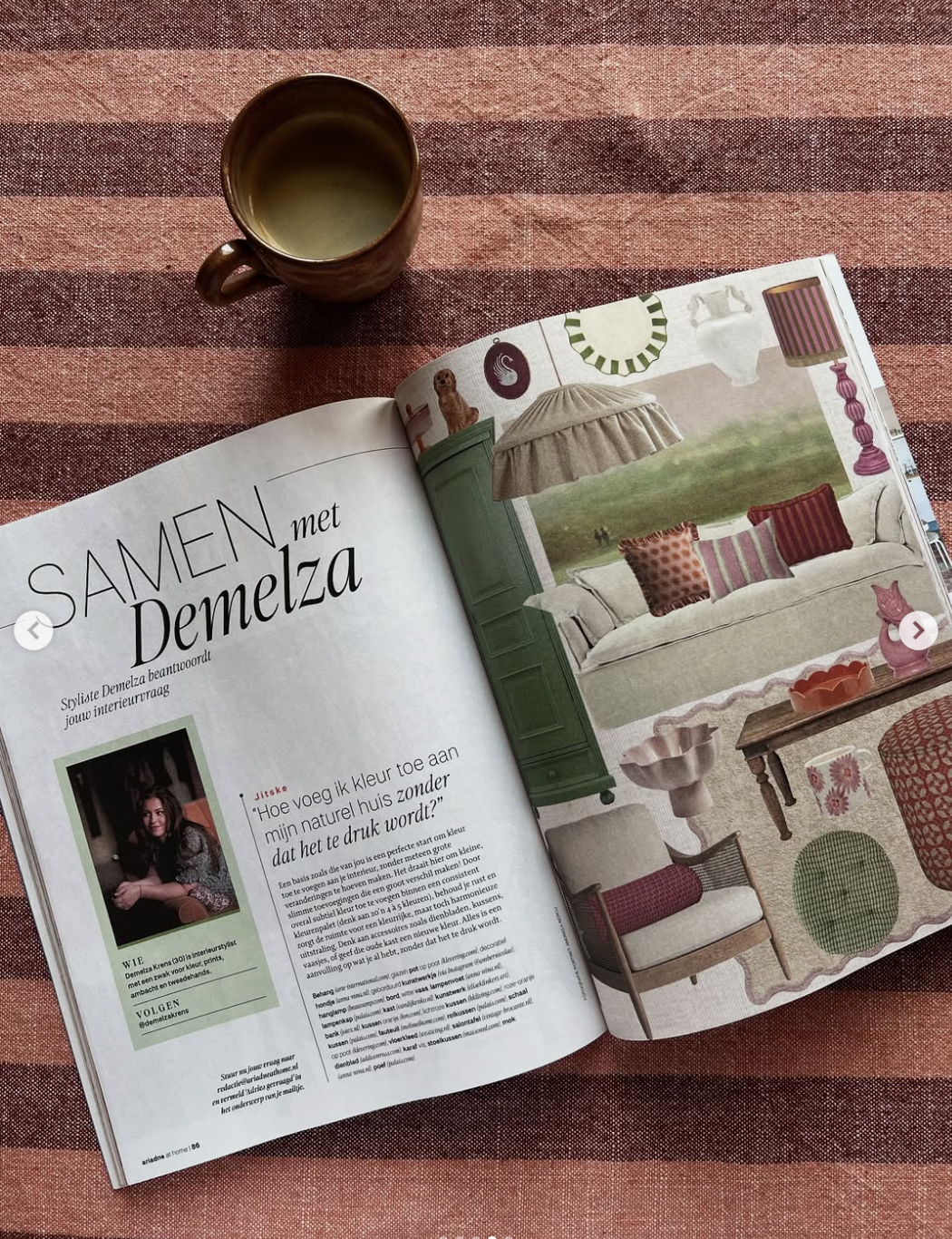 Open magazine met moodboard van Demelza Krens waarin het schilderij 'De ochtend van Elise Klinkert