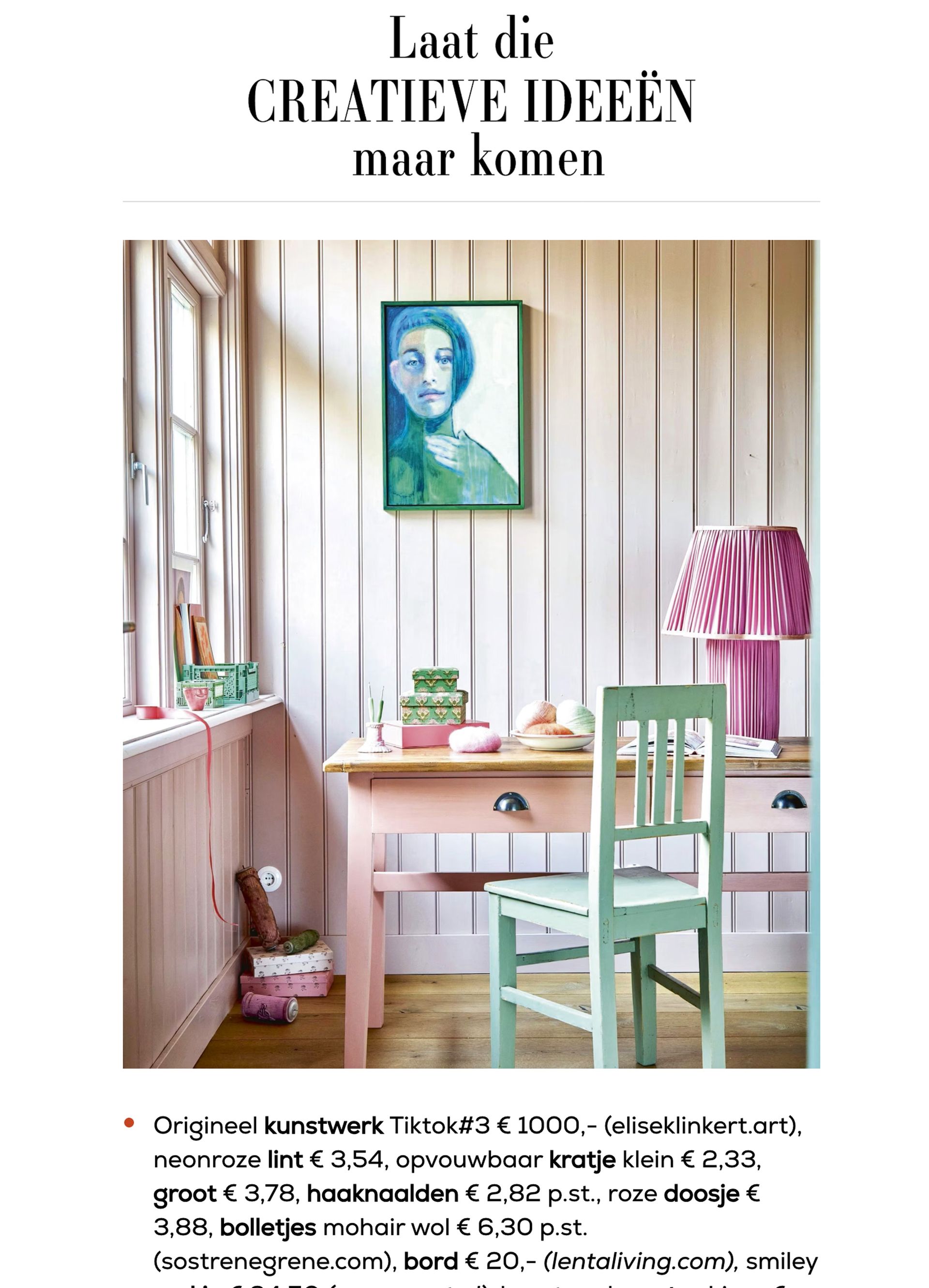 Een kleurrijk interieur met een schilderij van Elise Klinkert 'Tiktok #3