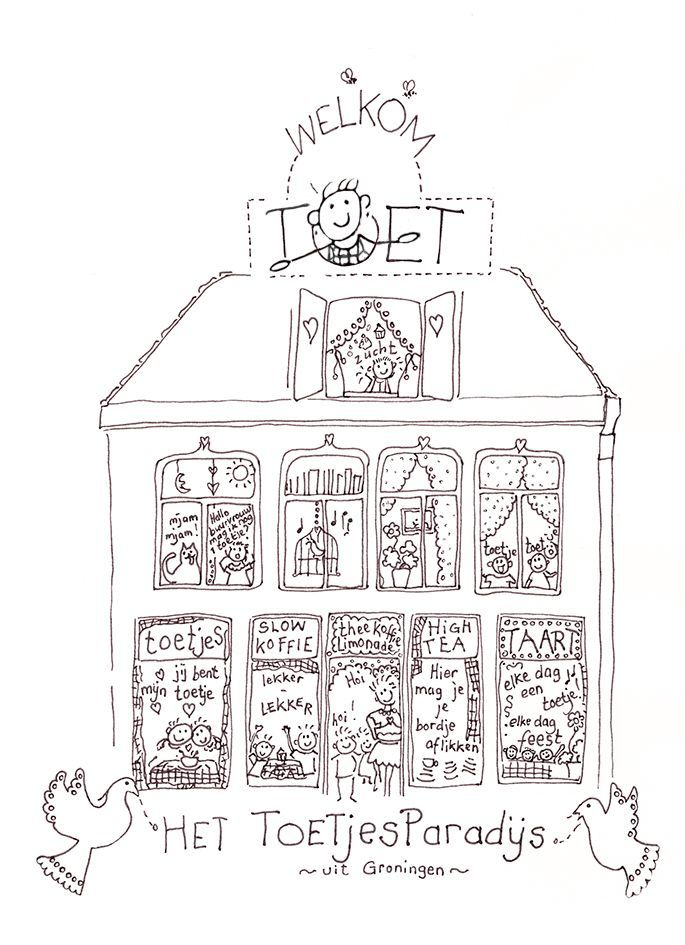Illustratie voor Toet het Toetjesparadijs door Elise Klinkert
