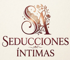 Logotipo de “Seducciones Íntimas” en tonos burdeos y beige, con un elegante monograma floral.