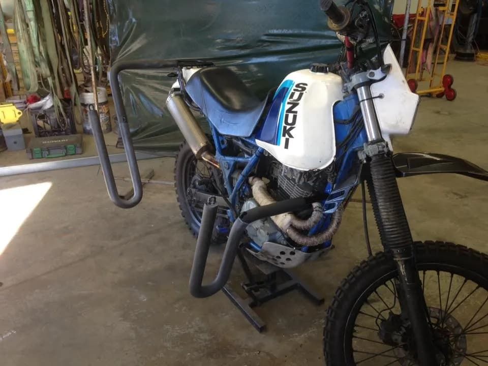 Motorcycle in Blue With a Unique Surfboard Rack — Hardarc Engineering in Coolum Beach, QLD