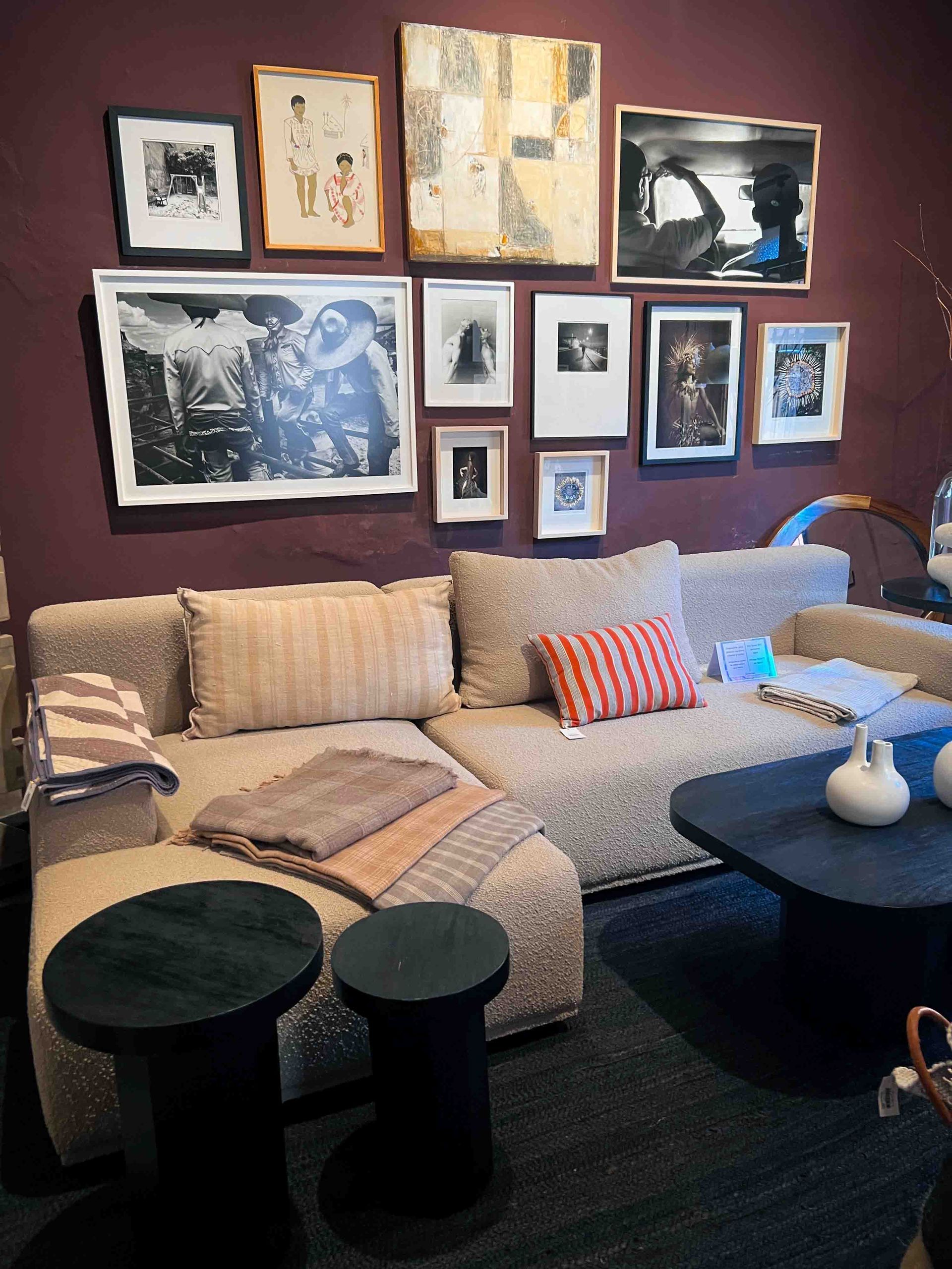 A living room with a couch and a coffee table