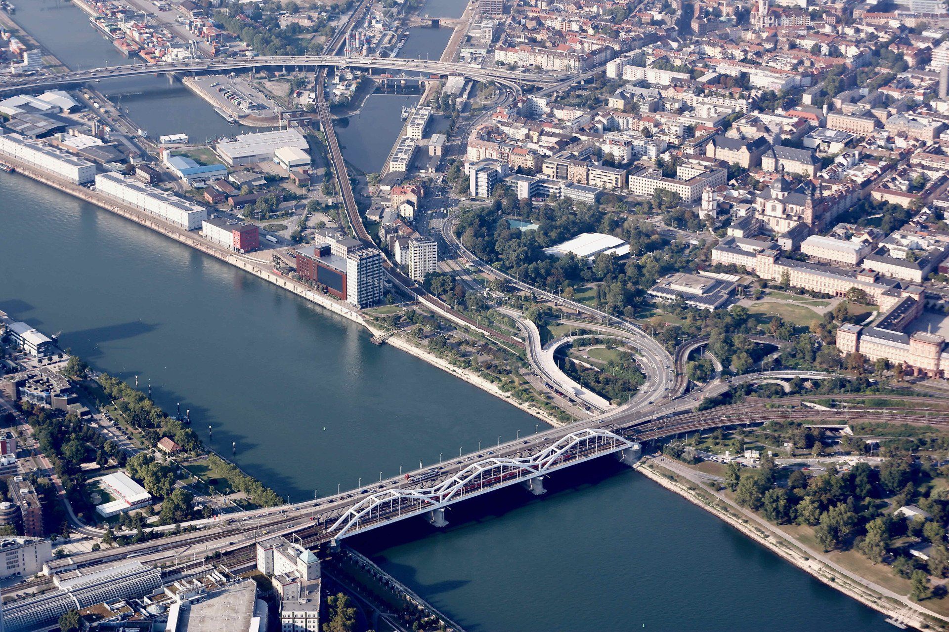 Rheinbrücke, Ludwigshafen, Mannheim, Luftaufnahme
