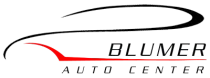 Bumer Auto Center logo with stylized black and red car outline on white background