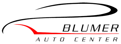 Bumer Auto Center logo with stylized black and red car outline on white background