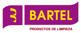 Logotipo de Bartel Productos de Limpieza en morado y amarillo con un icono de una “B” estilizada.