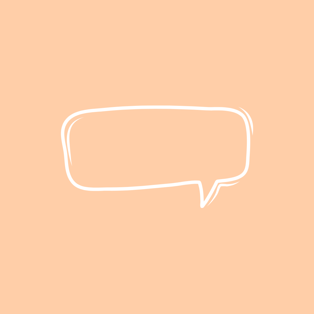 A white, hand-drawn speech bubble outlined on a soft peach-colored background.