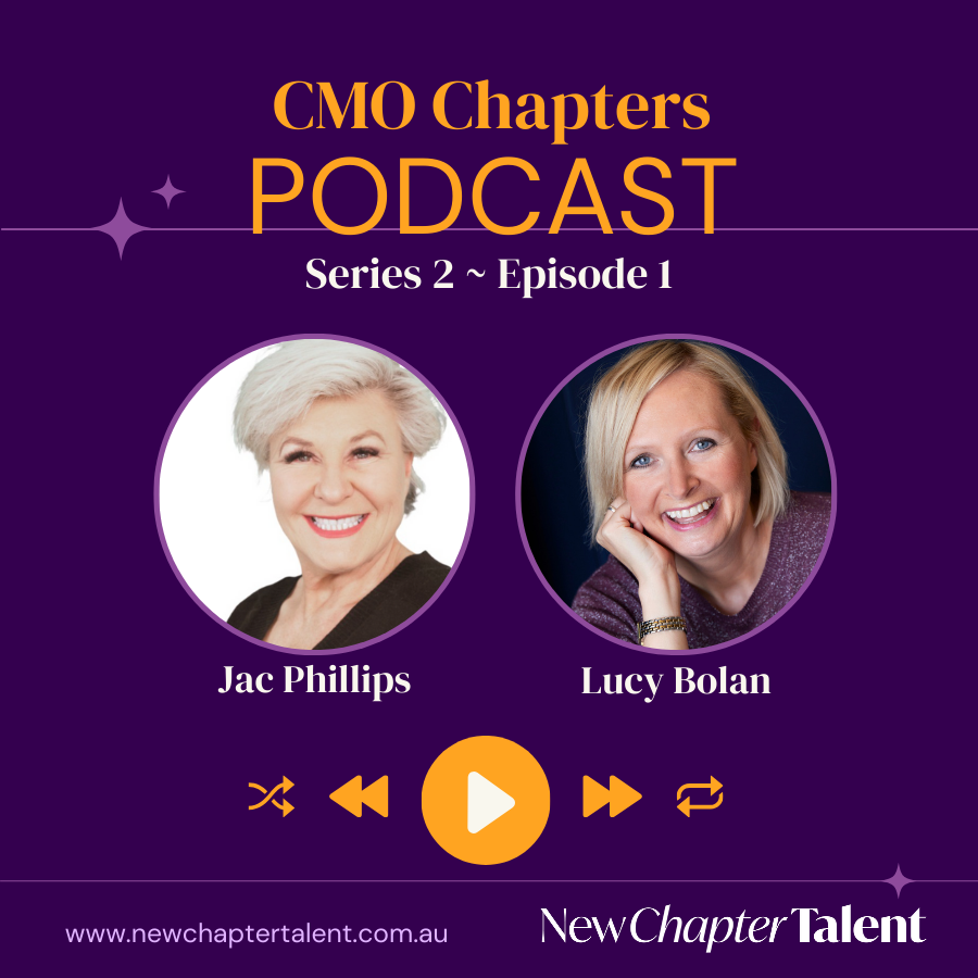 Podcast cover with two women, Jac Phillips and Lucy Bolan. Purple background, podcast title and logo.