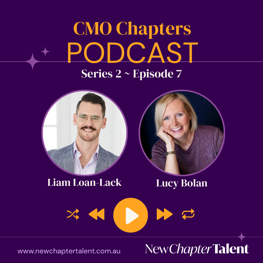 Podcast graphic featuring Liam Loan-Lack and Lucy Bolan. Purple background with text and podcast controls.