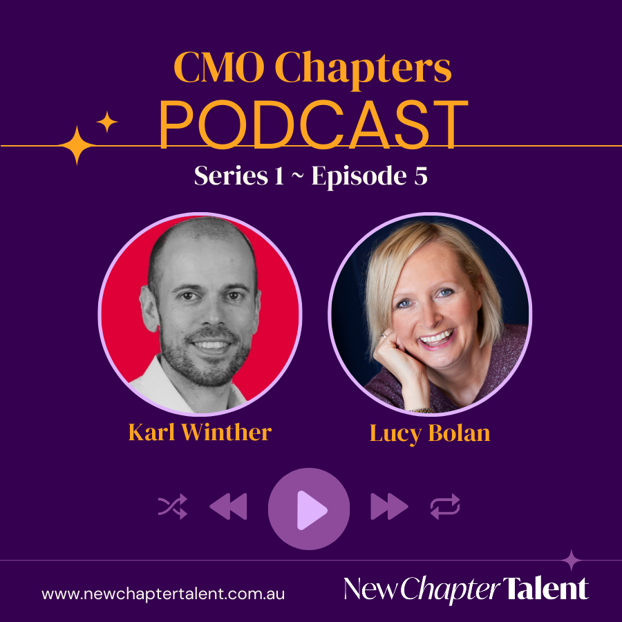 Podcast graphic: Karl Winther and Lucy Bolan. Purple background.