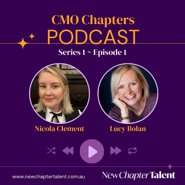 Podcast cover art featuring two women, Nicola Clement and Lucy Bolan. Purple background with text and podcast controls.