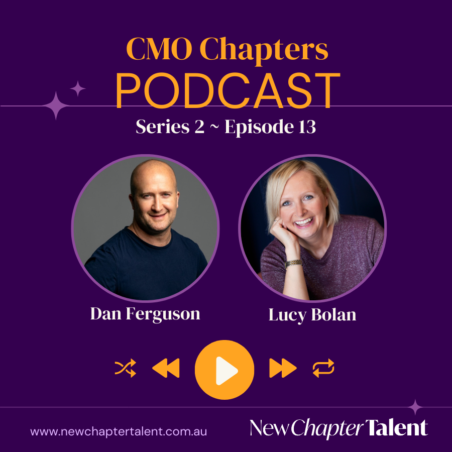 Podcast cover art: Dan Ferguson and Lucy Bolan. Purple background with text 