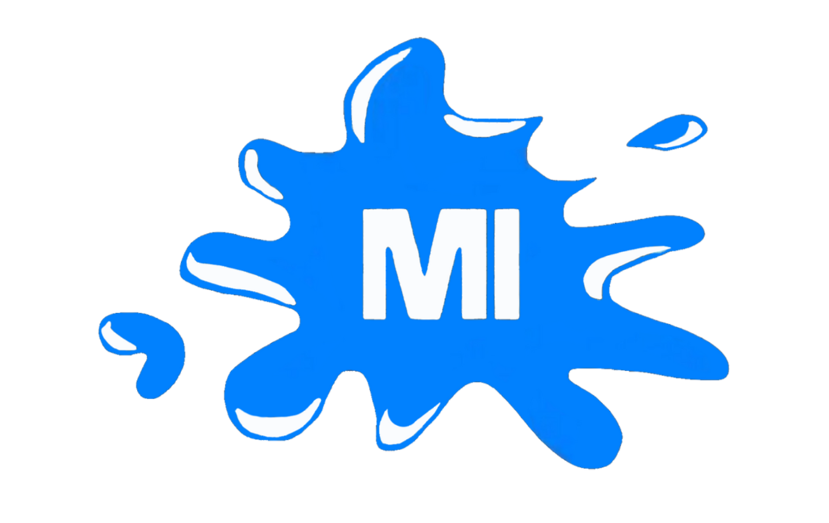 A blue splash with the letter m on it
