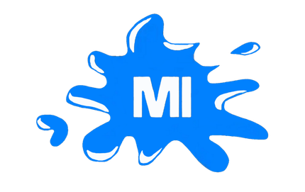 A blue splash with the letter m on it