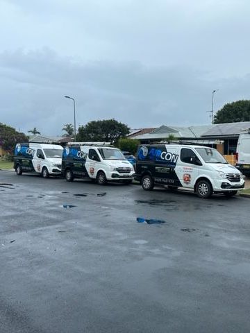 Three Air Conditioning Vans Parked In Line — Aircon Mid North Coast in Forster, NSW