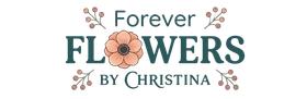 Forever Flowers by Christina logo with teal and peach floral accents on a white background