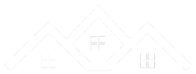 Minimal line drawing of three house roofs with small windows on a white background