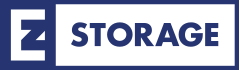 A blue and white sign that says storage on it