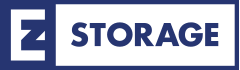 A blue and white sign that says storage on it