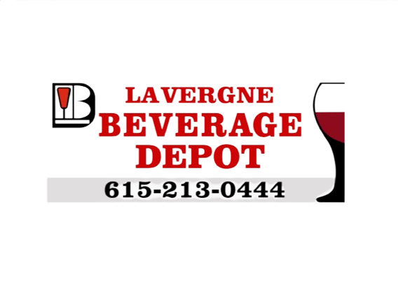 A logo for la vergne beverage depot with a phone number