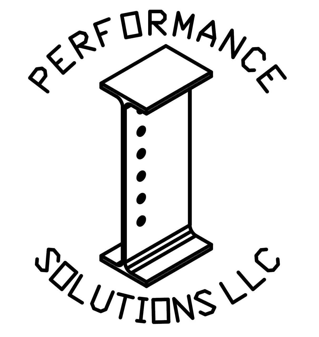 A black and white logo for a company called performance solutions llc.