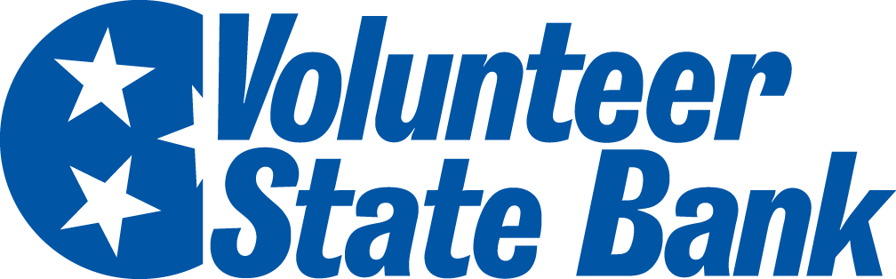 A blue and white logo for volunteer state bank