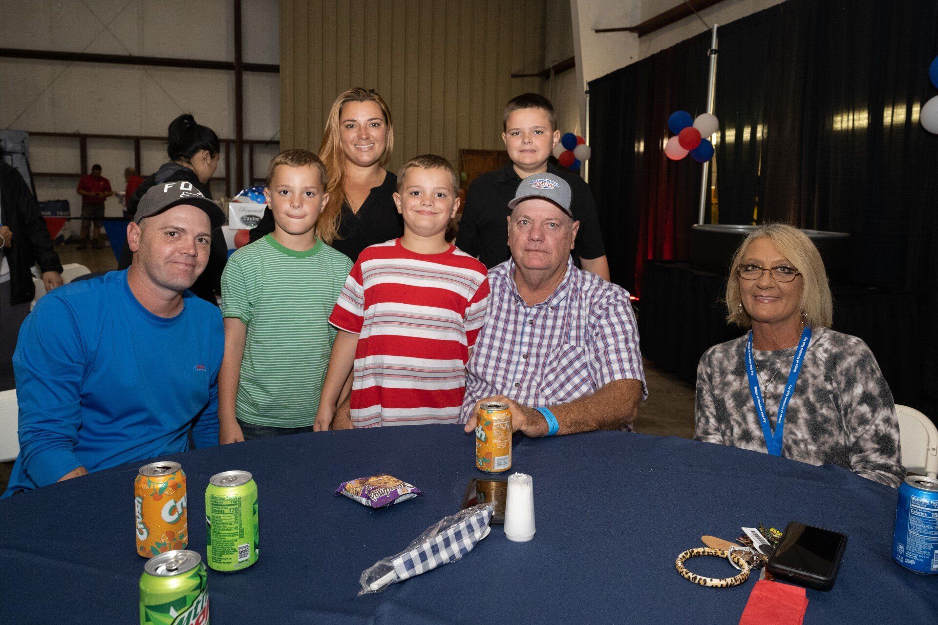 A group of people are sitting around a table.